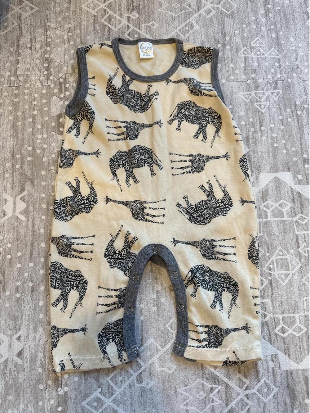 Tesa Babe 12-18M Cream Animal Print Sleeveless Baby Romper